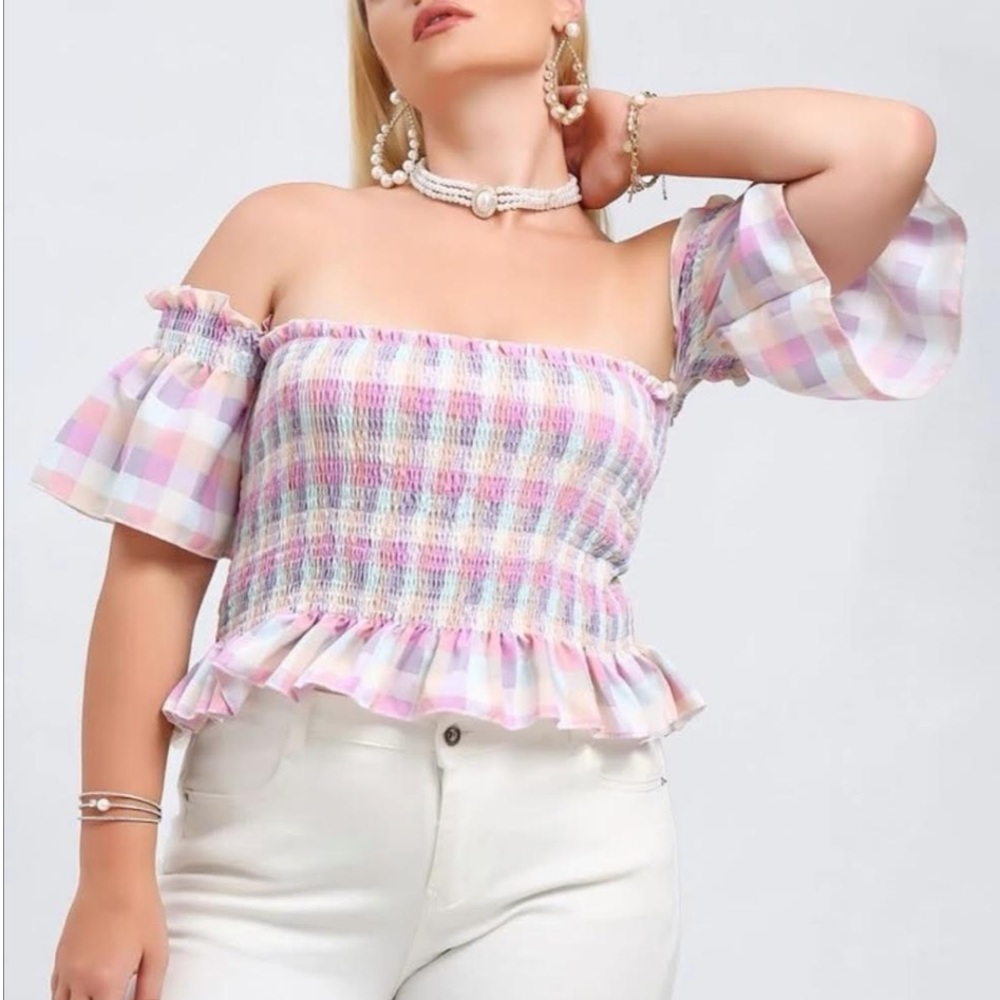 Shein shirred peplum pastel top